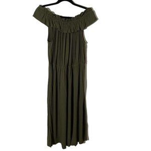 Who What Wear Olive Ruffle Midi Dress